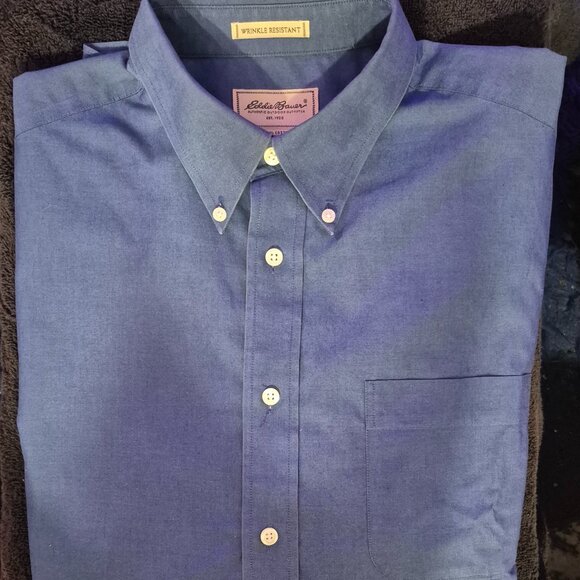 Eddie Bauer dress shirt, wrinkle resistant, Blue, 100% Cotton in size Large - Picture 1 of 15